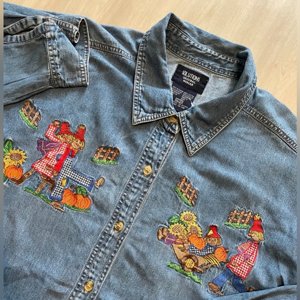 Solution Women's Blue Denim Embroidered Blouse